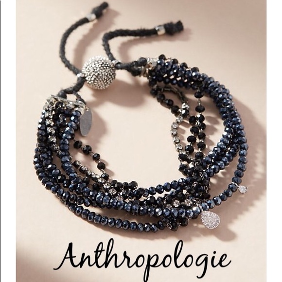 Anthropologie Jewelry - NWT ANTHRO Shine Bright Black Glass BeadS Bracelet
